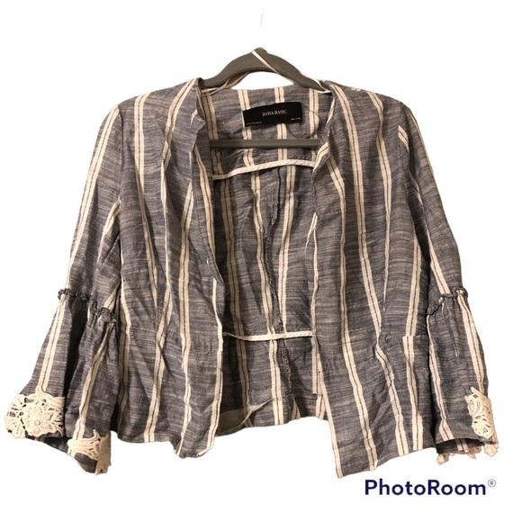 ZARA BASIC | Striped Cropped Open Front Top‎ Size M - Picture 1 of 6